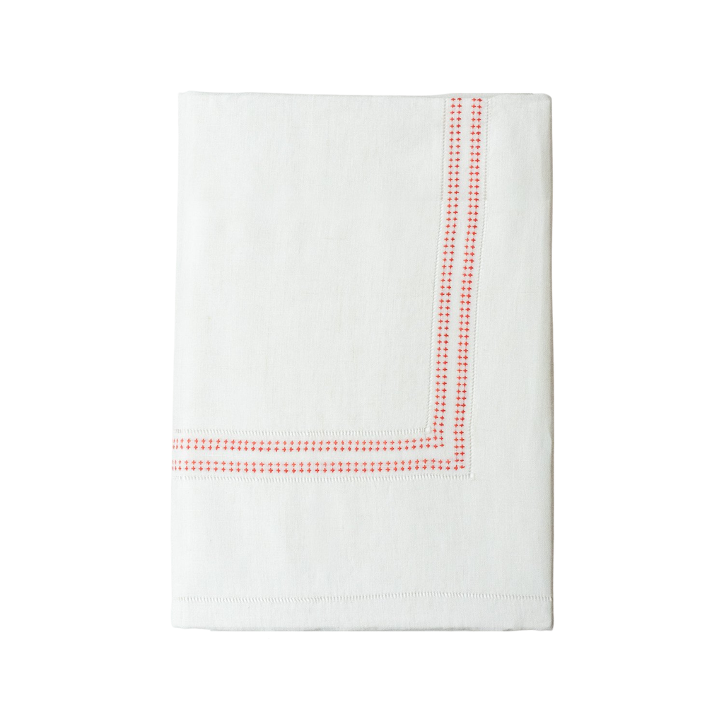 SHASHIKO LINEN TABLECLOTH - ecru / coral - Tablecloth