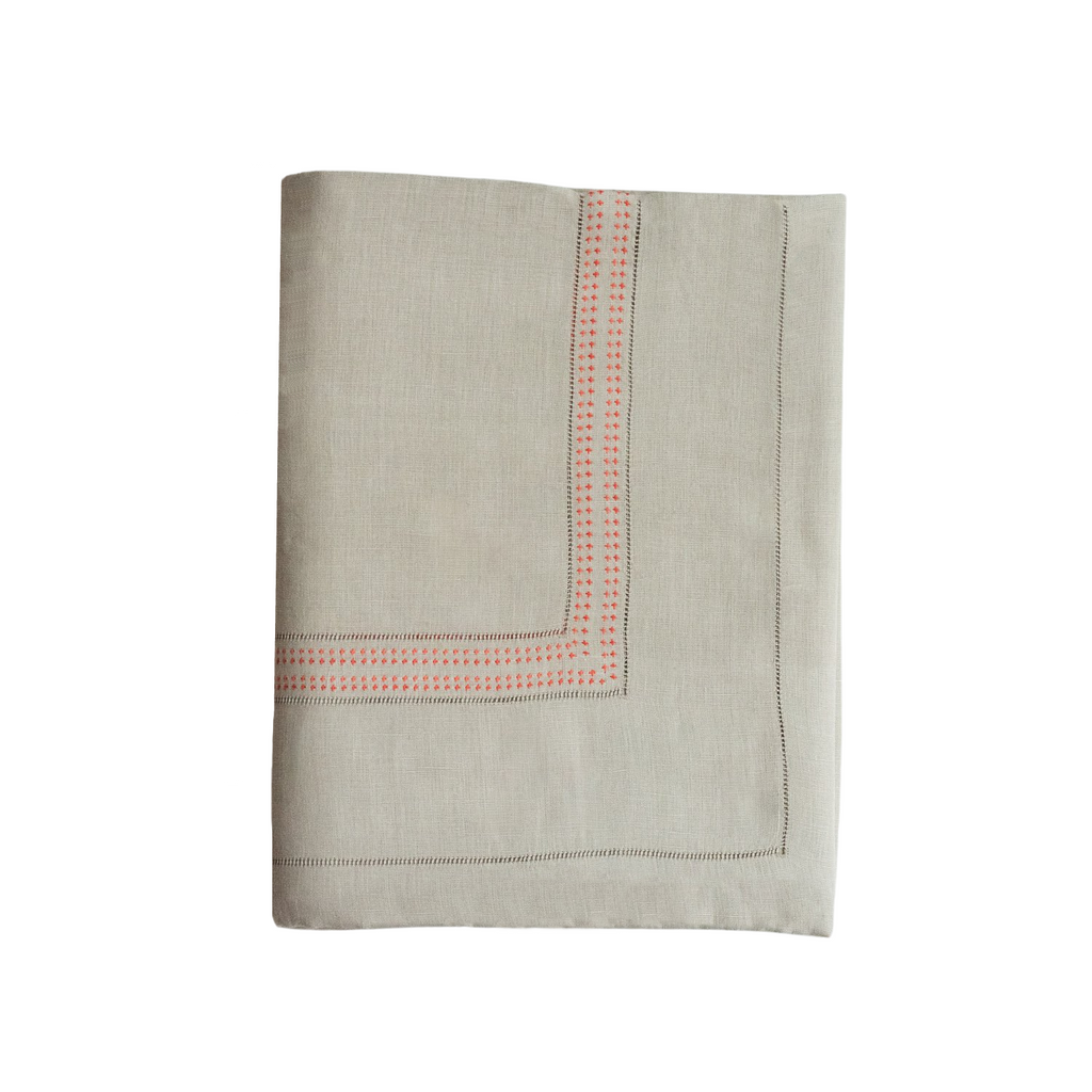 SHASHIKO LINEN TABLECLOTH - taupe / coral - Tablecloth