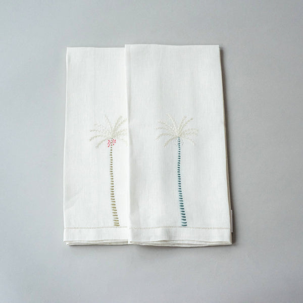 PALM TREE LINEN GUEST TOWEL (set of two)